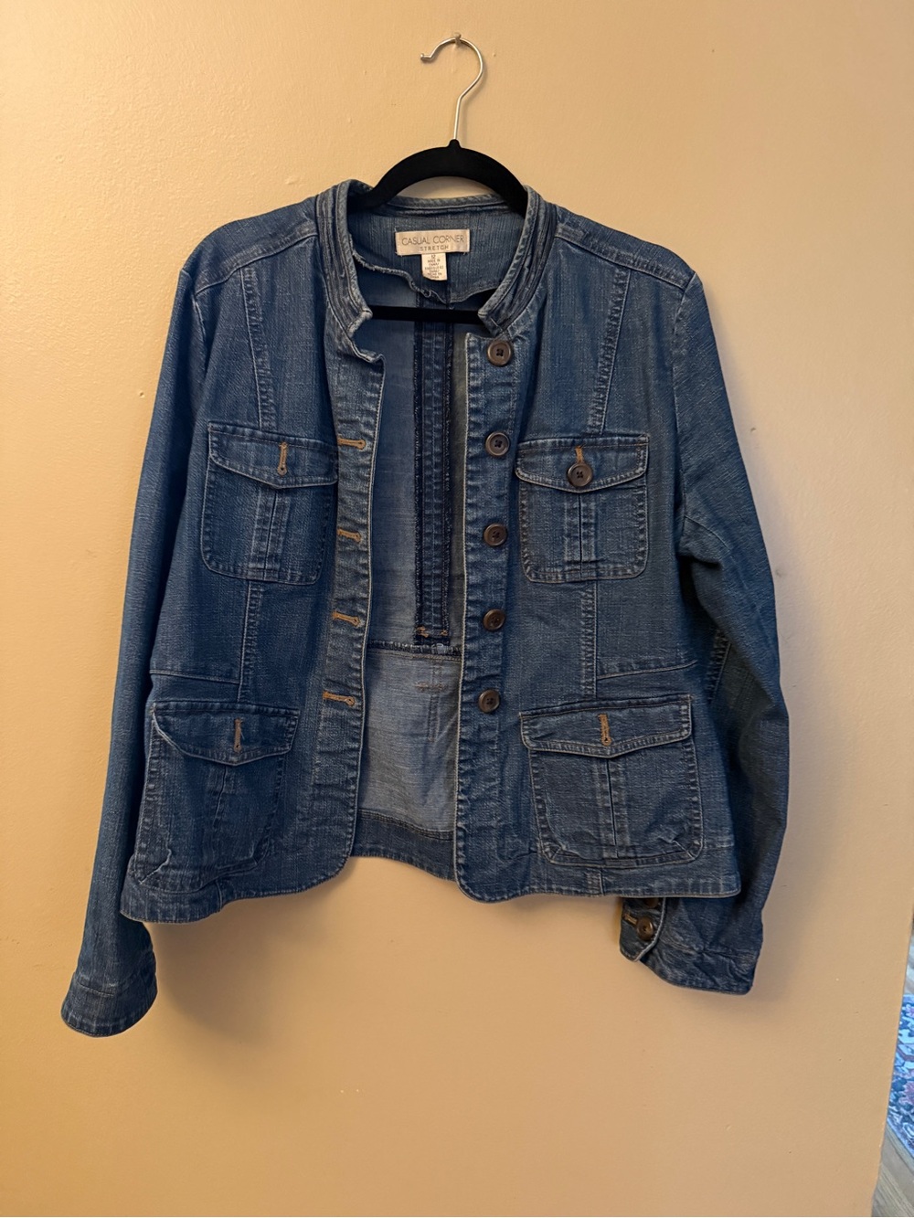 Casual Corner Blue Women's Denim Utility Jacket with Flap Pockets